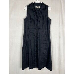 Gerard Darel 100% Linen Button Down Black Shirt Midi Dress